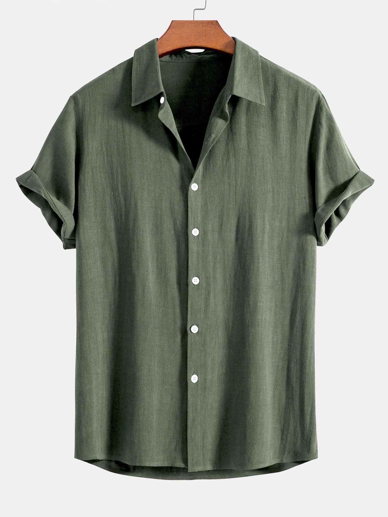 Linen Rayon Blend Button Up Shirt & Crinkled Textured Drawstring Shorts