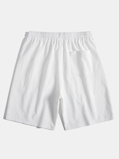 Linen Rayon Blend Button Up Shirt & Crinkled Textured Drawstring Shorts