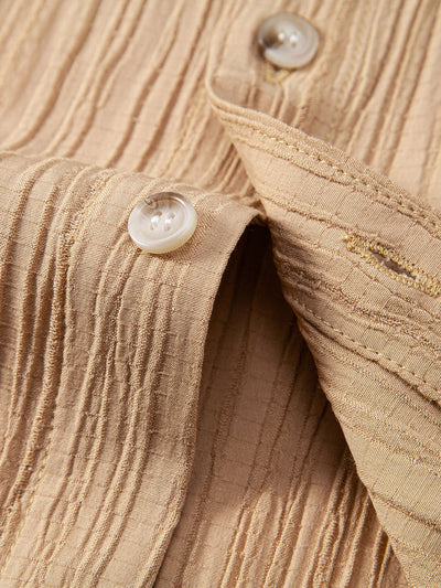 Crinkled Textured Button Up Shirt & Crinkle Textured Straight Leg Pants