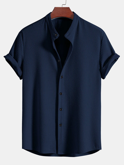 Muscle Fit Ribbed Stand Collar Shirt & Shorts
