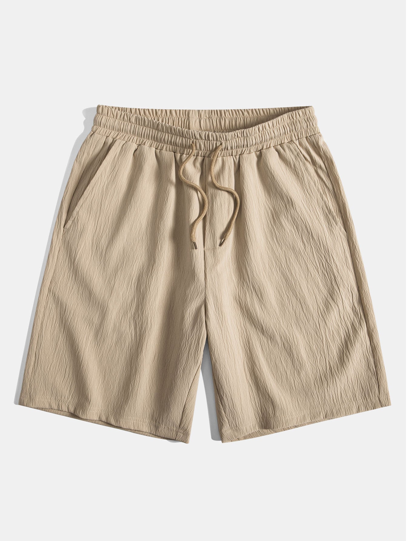 Linen Rayon Blend Button Up Shirt & Crinkled Textured Drawstring Shorts