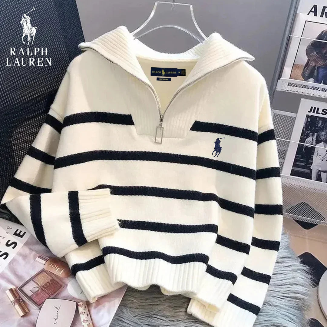 RL™ Gestreifter Pullover mit Reißverschlusskragen