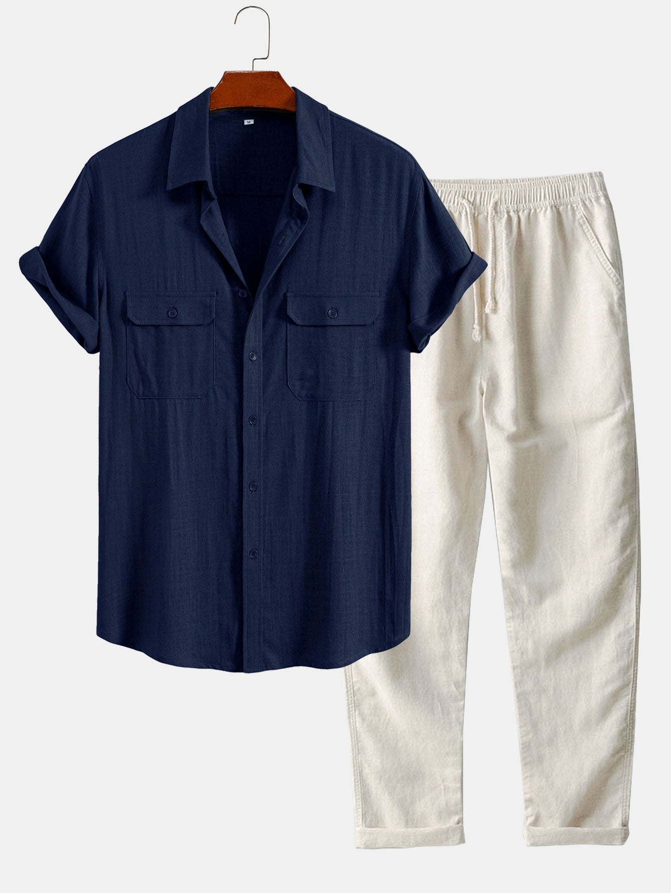Linen Rayon Blend Pocket Utility Shirt & Straight Leg Linen Pants