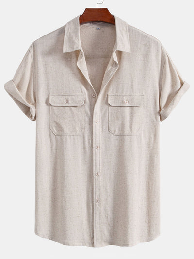Linen Rayon Blend Pocket Utility Shirt & Straight Leg Linen Pants