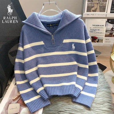 RL™ Gestreifter Pullover mit Reißverschlusskragen