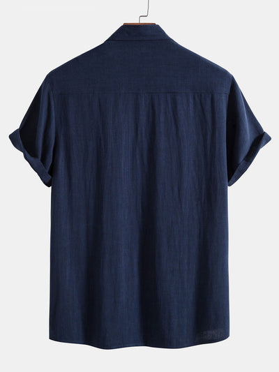 Linen Rayon Blend Button Up Shirt & Crinkled Textured Drawstring Shorts