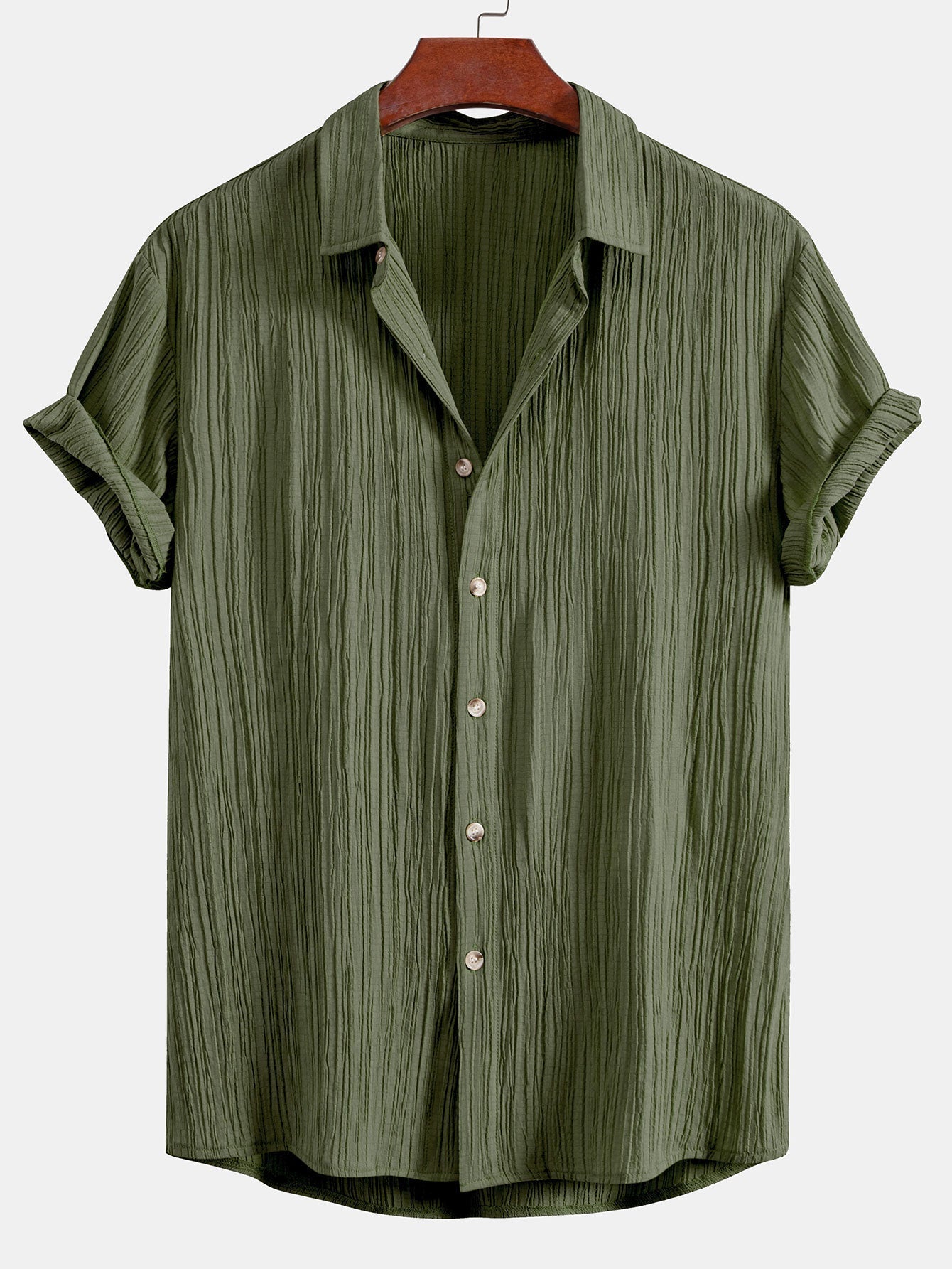 Crinkled Textured Button Up Shirt & Crinkle Textured Straight Leg Pants