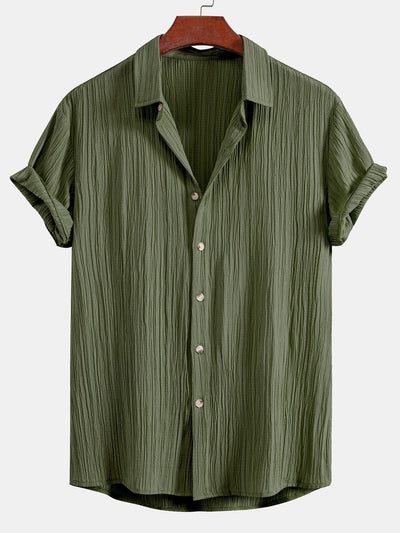 Crinkled Textured Button Up Shirt & Crinkle Textured Straight Leg Pants