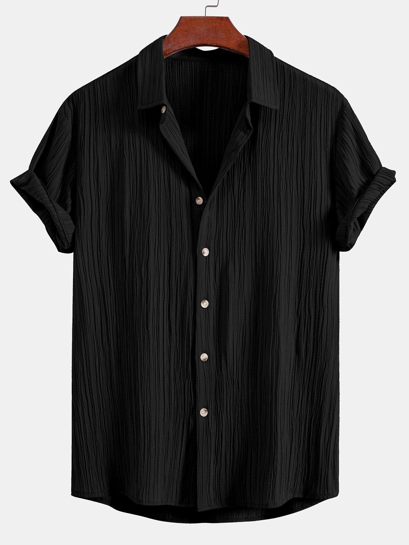 Crinkled Textured Button Up Shirt & Crinkle Textured Straight Leg Pants
