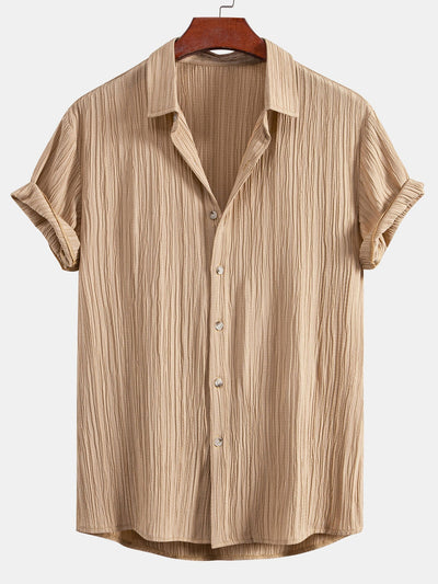 Crinkled Textured Button Up Shirt & Crinkle Textured Straight Leg Pants