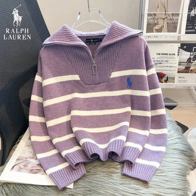 RL™ Gestreifter Pullover mit Reißverschlusskragen