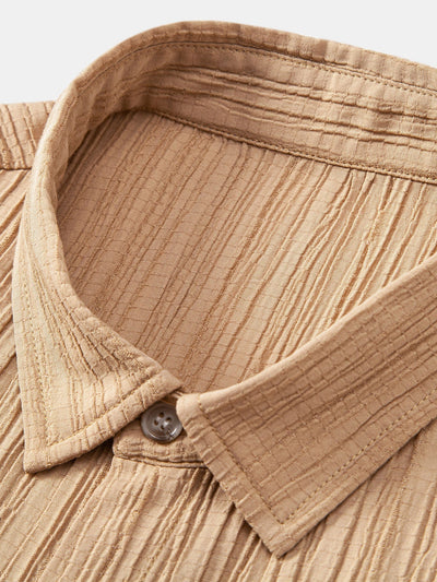 Crinkled Textured Button Up Shirt & Crinkle Textured Straight Leg Pants