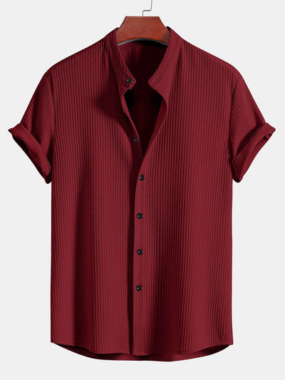 Muscle Fit Ribbed Stand Collar Shirt & Shorts