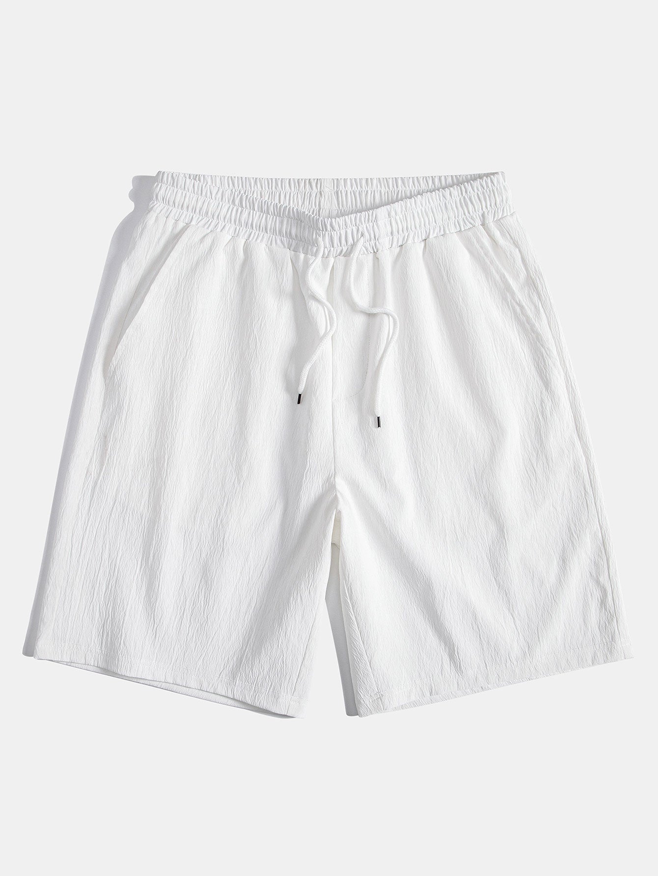 Linen Rayon Blend Button Up Shirt & Crinkled Textured Drawstring Shorts