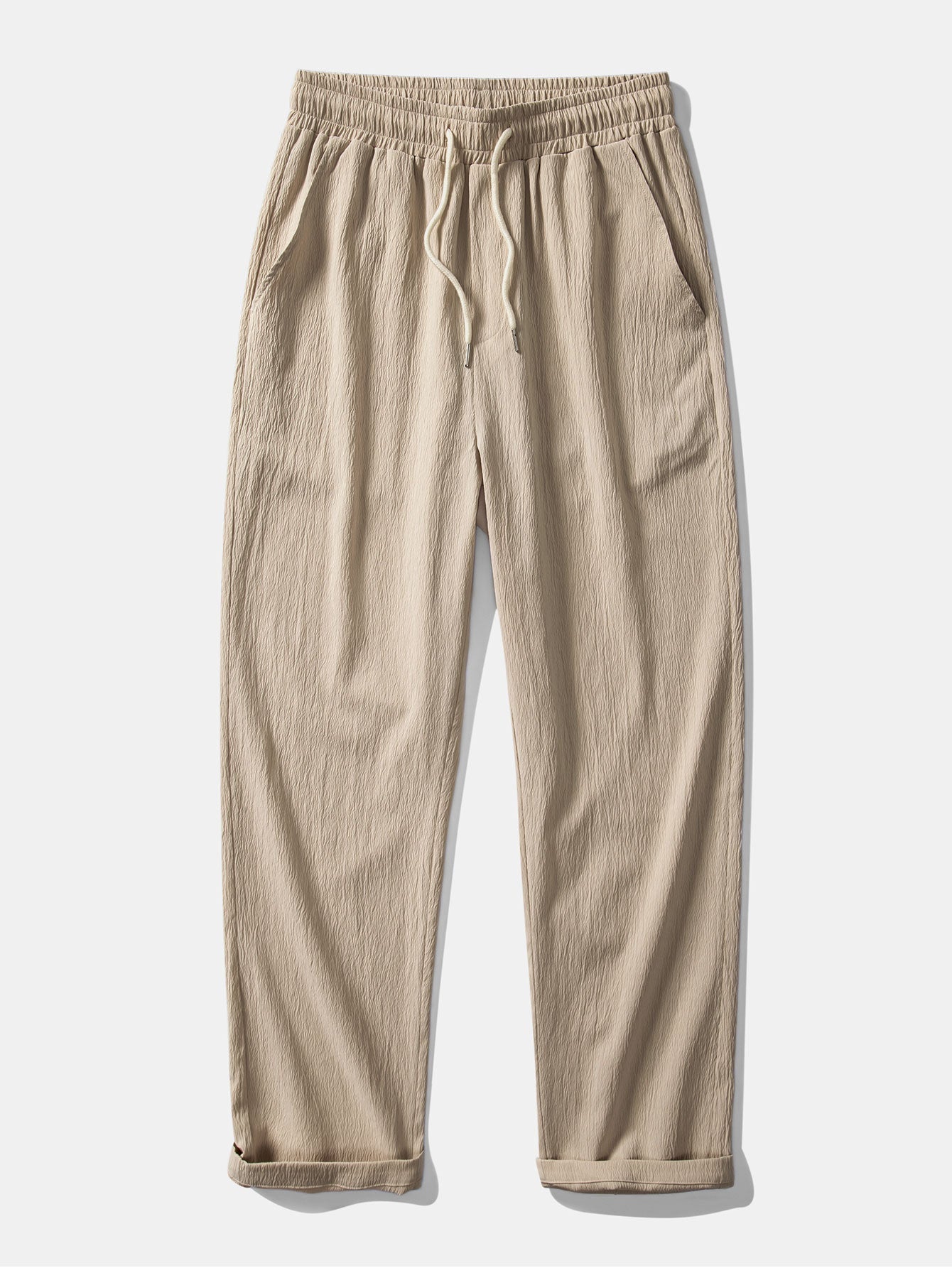 Crinkled Textured Button Up Shirt & Crinkle Textured Straight Leg Pants